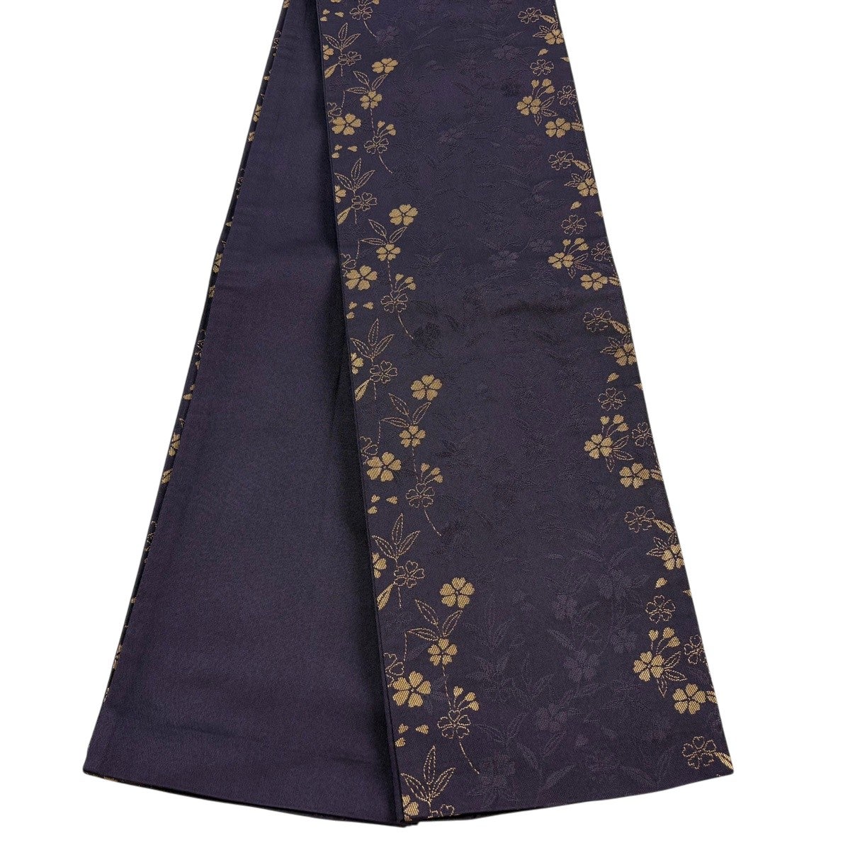 半幅帯 優品 桜 麻の葉 濃紫 化繊｜中古・古着・リサイクル着物通販