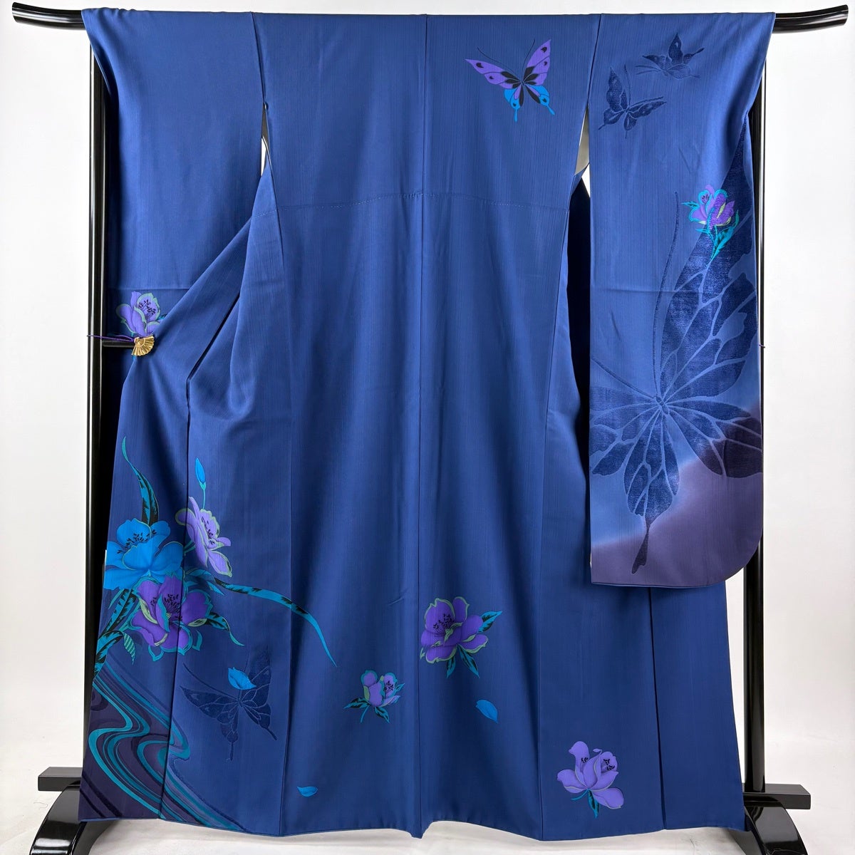 美品】 振袖 身丈165cm 裄丈69cm L 袷 袋帯フルセット 草花 蝶
