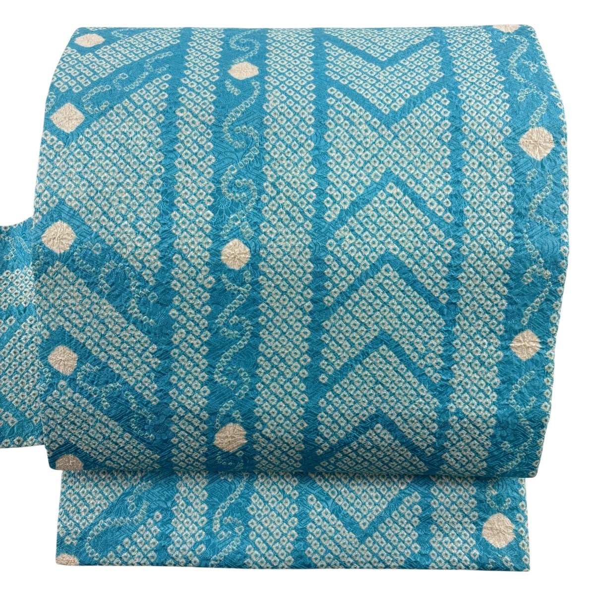 美品】 名古屋帯 秀品 幾何学模様 絞り 水色 正絹｜中古・古着