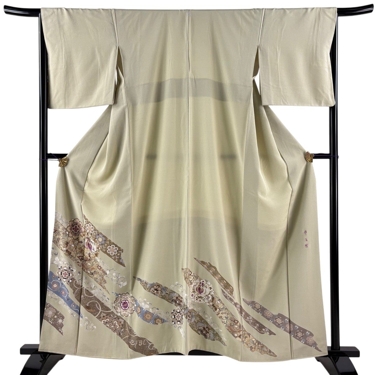 色留袖 身丈160cm 裄丈67cm M 袷 帝王紫 落款あり 鳳凰 華文 刺繍 金糸