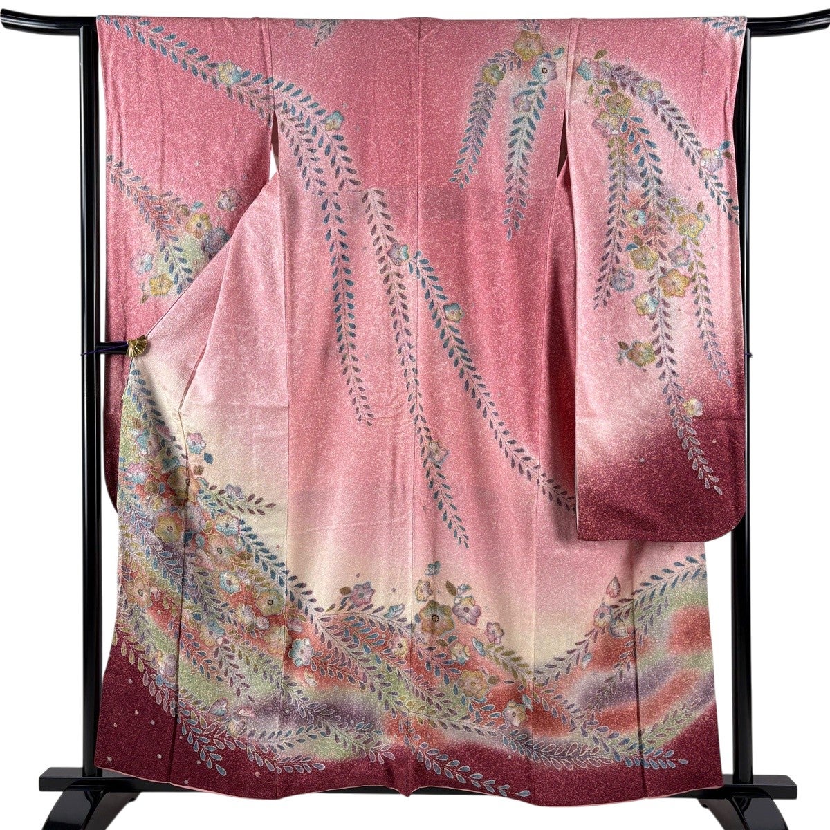 美品】 振袖 身丈159cm 裄丈65cm M 袷 辻が花 金彩 ぼかし ピンク 正絹