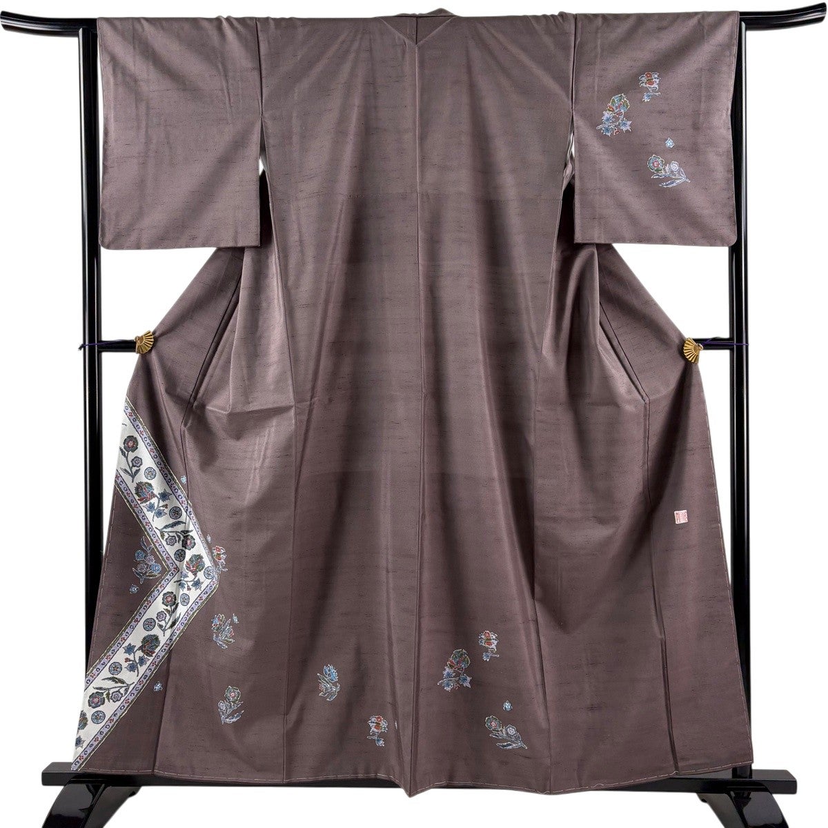 美品】 付下げ 身丈158.5cm 裄丈64.5cm M 袷 牛首紬地 落款あり 証紙