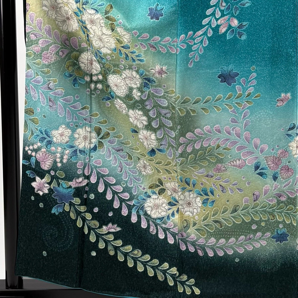 振袖 身丈158cm 裄丈61.5cm S 袷 辻が花柄 銀通し ぼかし 青緑 正絹