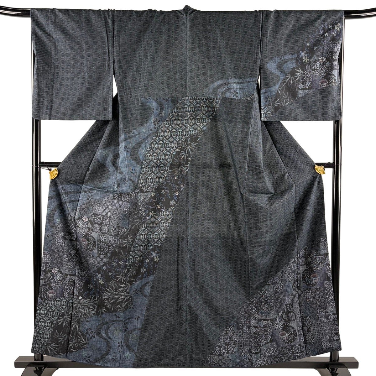 美品】 訪問着 身丈160cm 裄丈69cm L 袷 大島紬地 背抜き 証紙あり