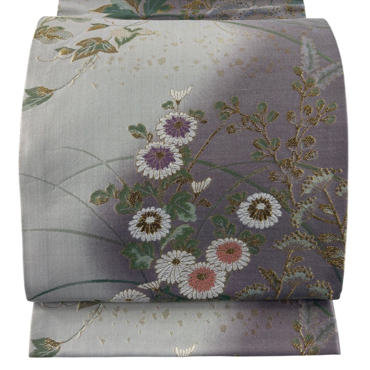 袋帯 秀品 秋花彩光 風月山河 月 秋草 金糸 箔 青灰色 お太鼓柄 正絹 袋帯 秀品 秋花彩光 風月山河 月 秋草 金糸 箔 青灰色 お太鼓柄 正絹