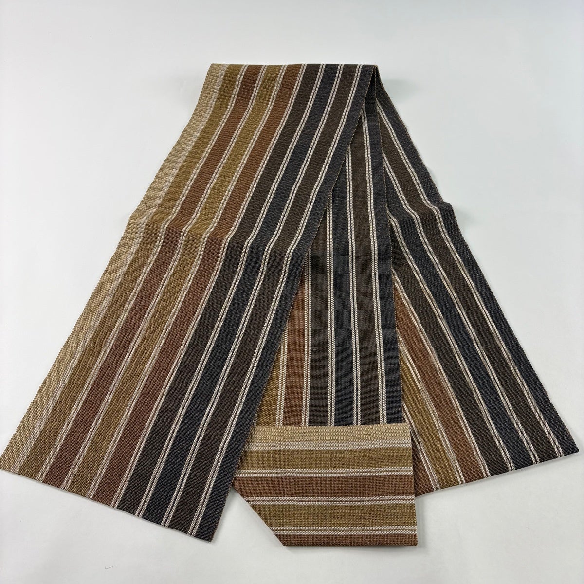 名古屋帯 名品 夏帯 八寸名古屋帯 松葉仕立て 縞 茶色 正絹｜中古