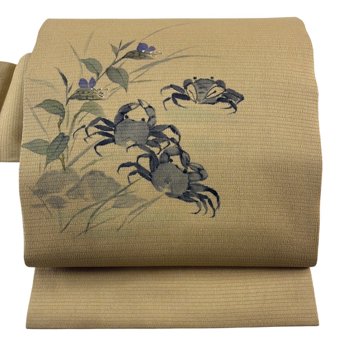 美品】 名古屋帯 名品 夏帯 絽 かに 露草 ぼかし ベージュ 正絹｜中古