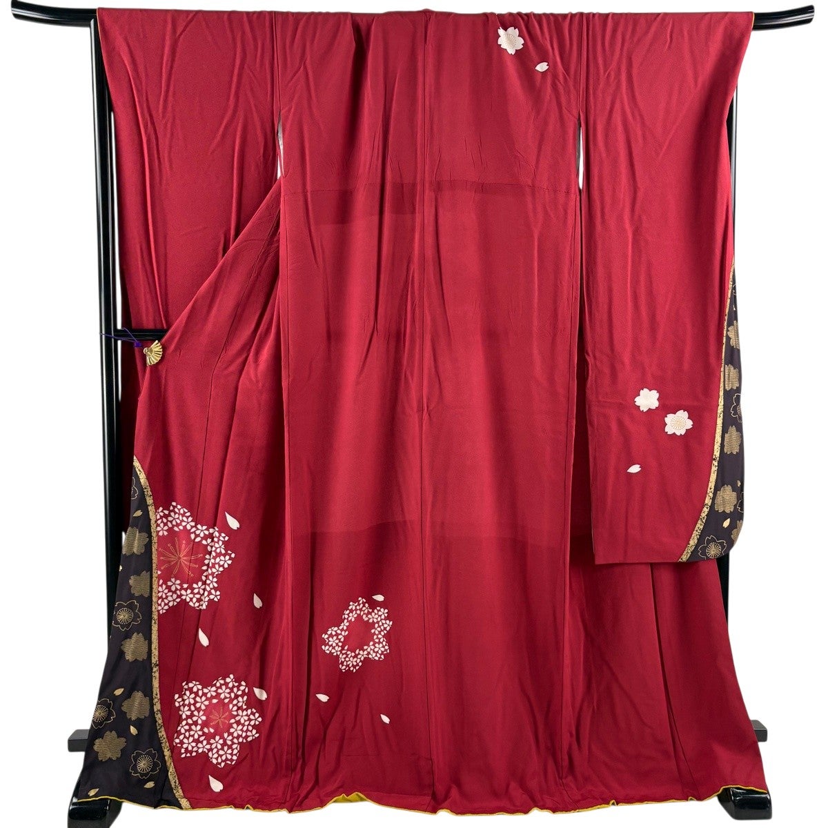 振袖 身丈168cm 裄丈67cm M 袷 草花 金彩 ぼかし 茶紫 正絹 秀品｜中古