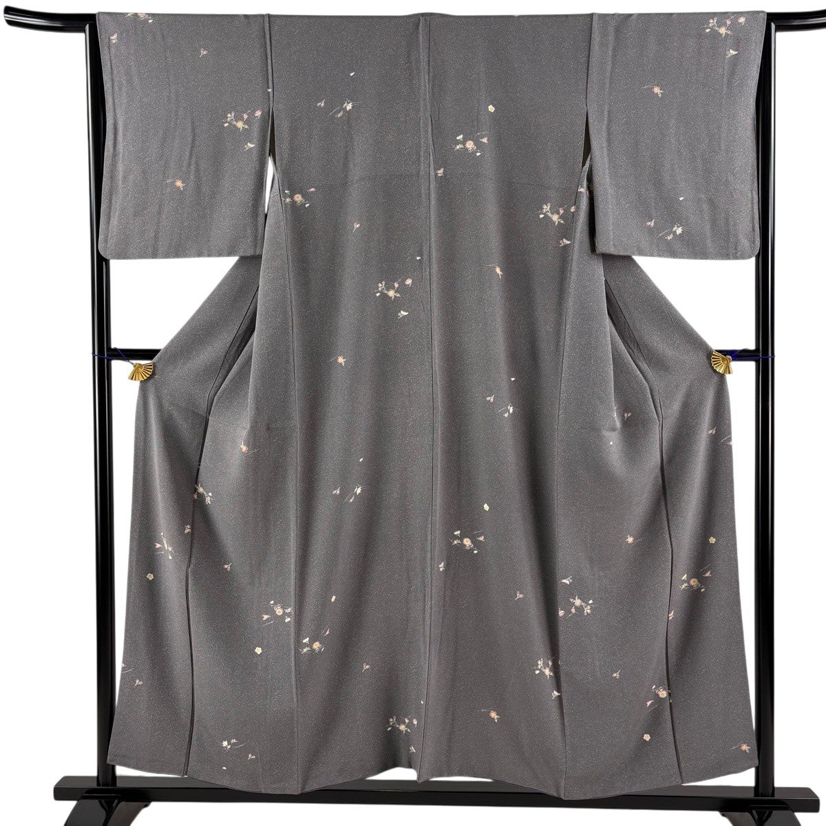 小紋 身丈159.5cm 裄丈63cm S 袷 梅 金彩 薄茶色 正絹 秀品｜中古