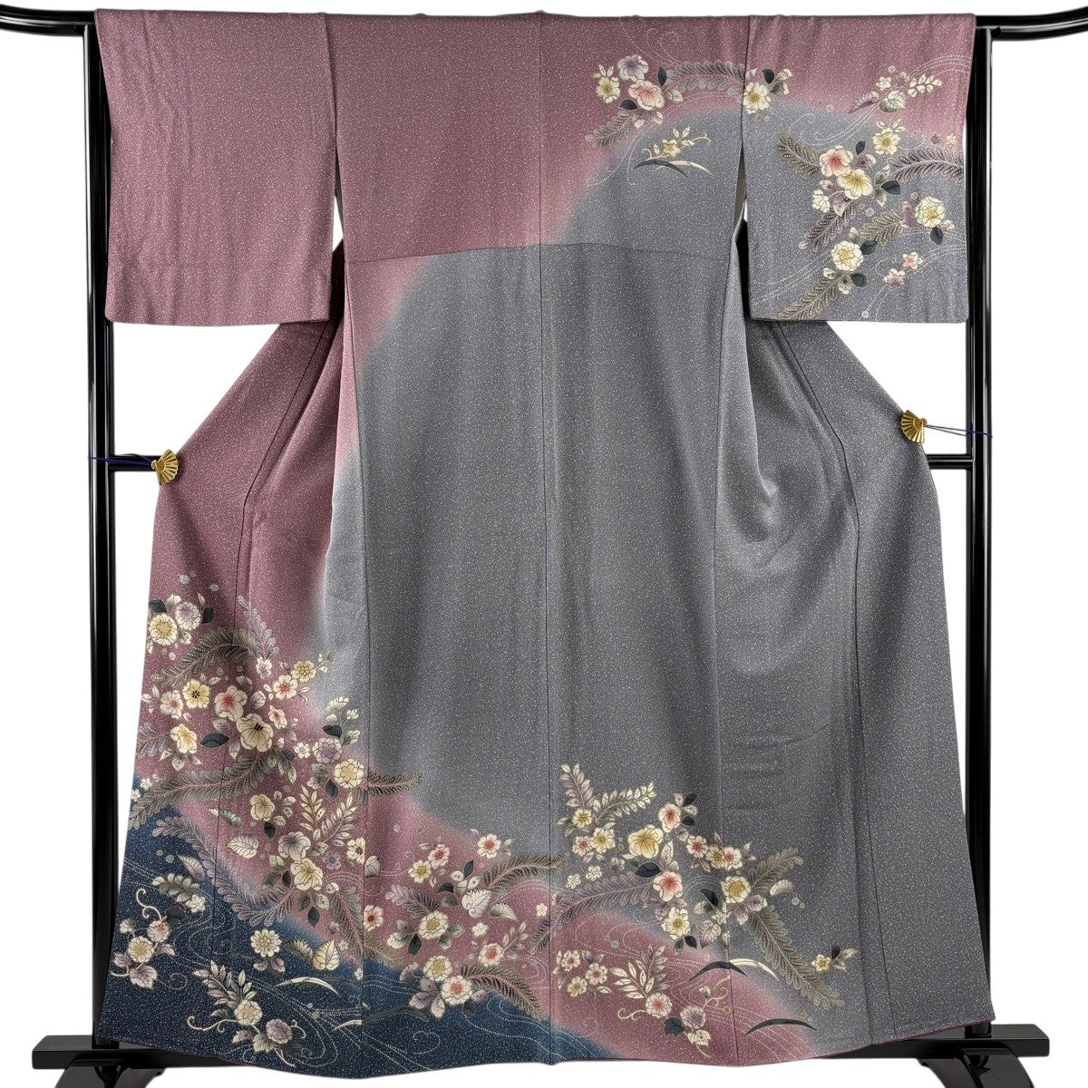 訪問着 身丈166cm 裄丈67cm M 袷 華文 草花 金銀彩 薄茶色 正絹 秀品