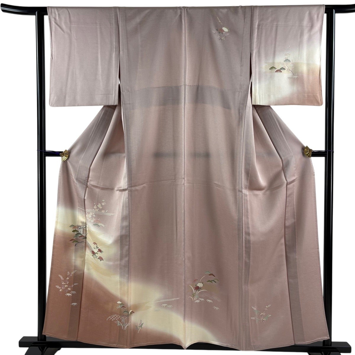 美品】 訪問着 身丈158cm 裄丈63.5cm S 袷 藤舟 落款あり 草花 ピンク
