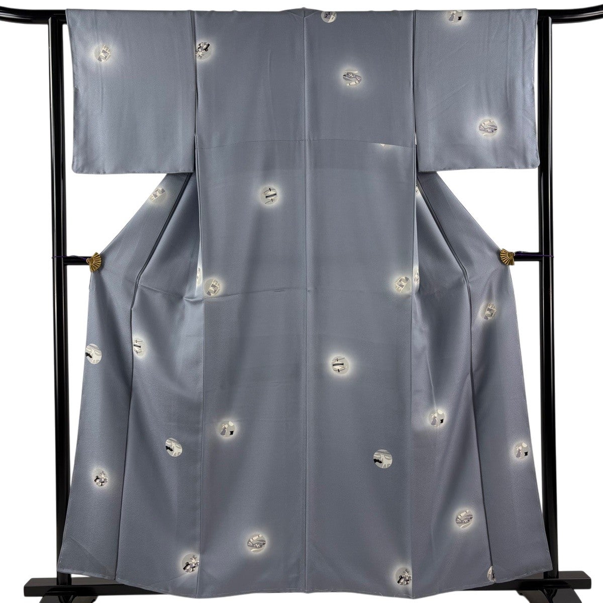 美品】 小紋 身丈154.5cm 裄丈63cm S 袷 紬地 幾何学 青灰色 正絹 秀品
