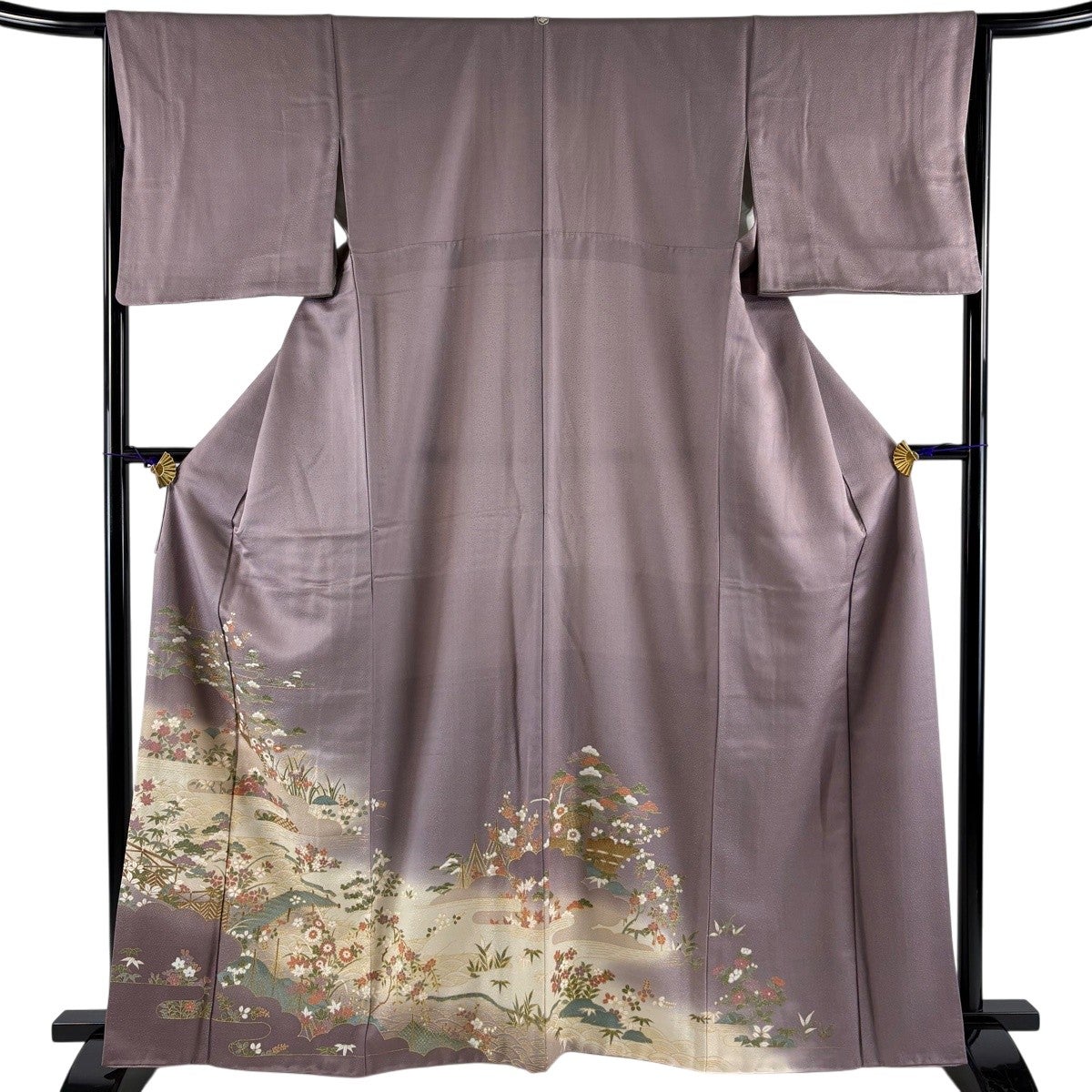色留袖 身丈161cm 裄丈65.5cm M 袷 落款あり 華文 草花 金糸 金彩 灰色