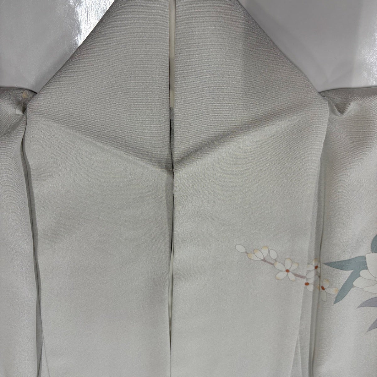 美品】 訪問着 身丈160cm 裄丈64cm M 単衣 落款あり 草花 ぼかし 灰緑