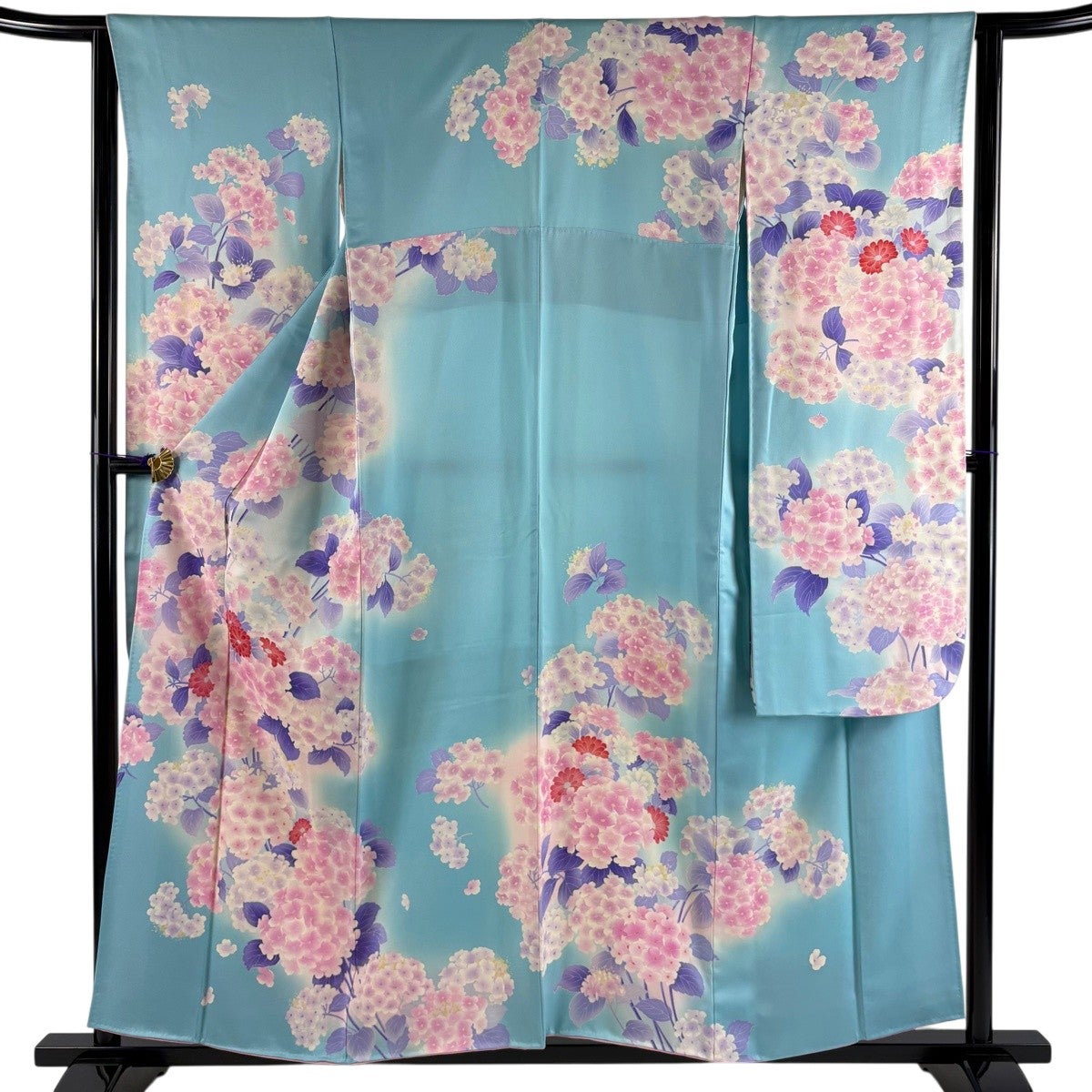 振袖 身丈156cm 裄丈63.5cm S 袷 紫陽花 菊 ぼかし 水色 正絹 秀品