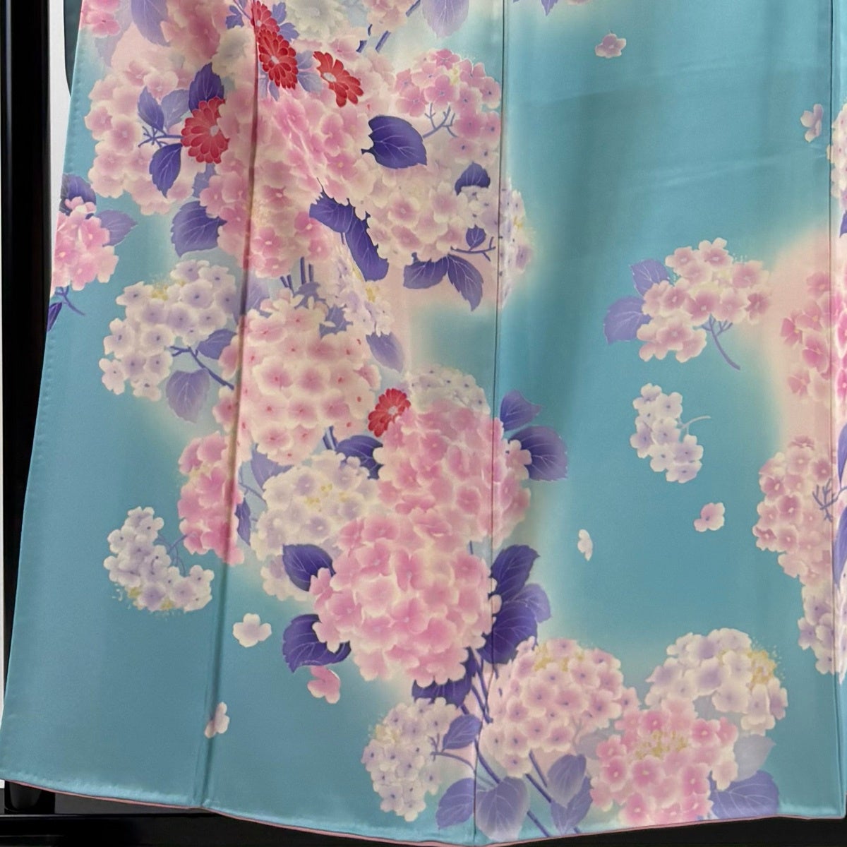 振袖 身丈156cm 裄丈63.5cm S 袷 紫陽花 菊 ぼかし 水色 正絹 秀品