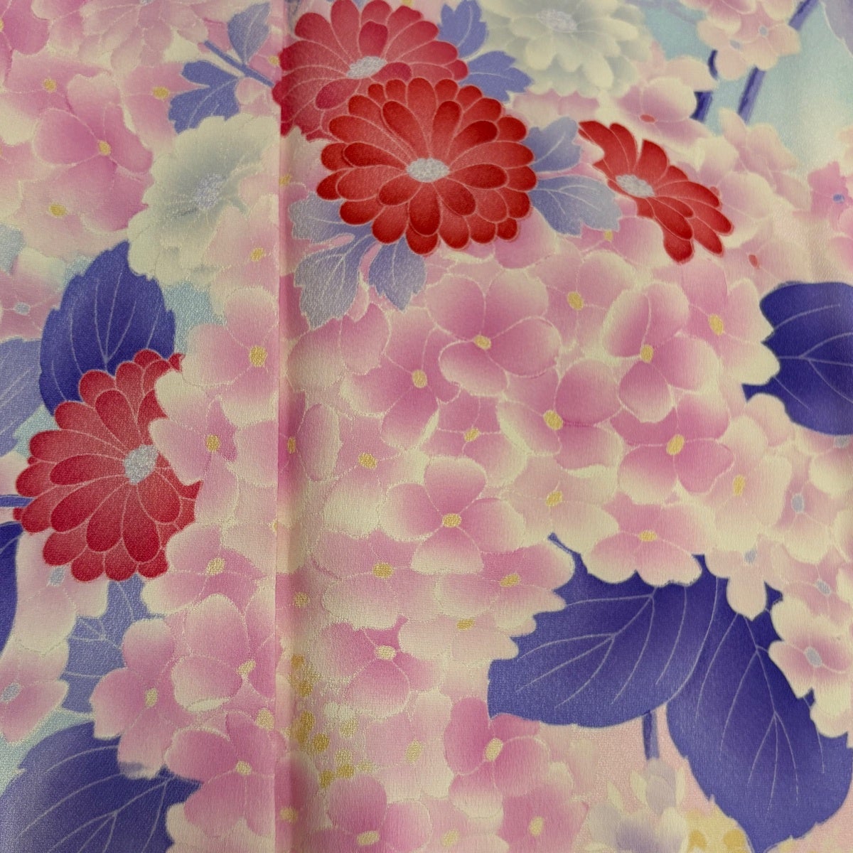 振袖 身丈156cm 裄丈63.5cm S 袷 紫陽花 菊 ぼかし 水色 正絹 秀品