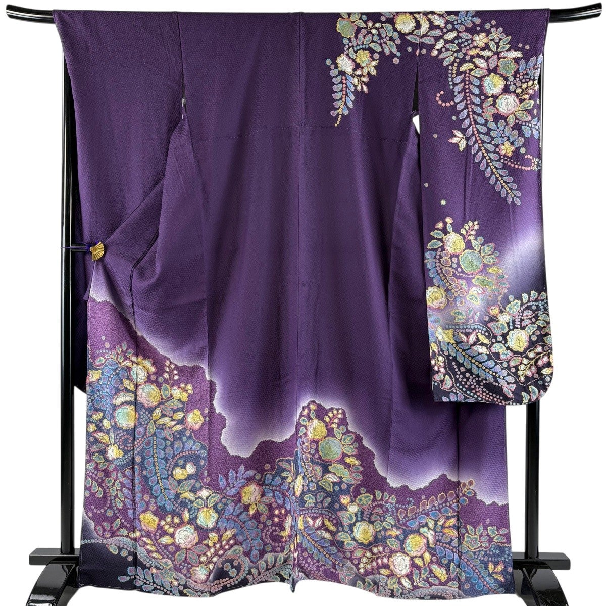 振袖 紺色 辻ヶ花 正絹 【中古】 身丈162cm 裄丈66.5cm 美品】 振袖 身丈168cm 裄丈69cm L 袷 辻が花 金彩 ぼかし 紫 正絹 秀