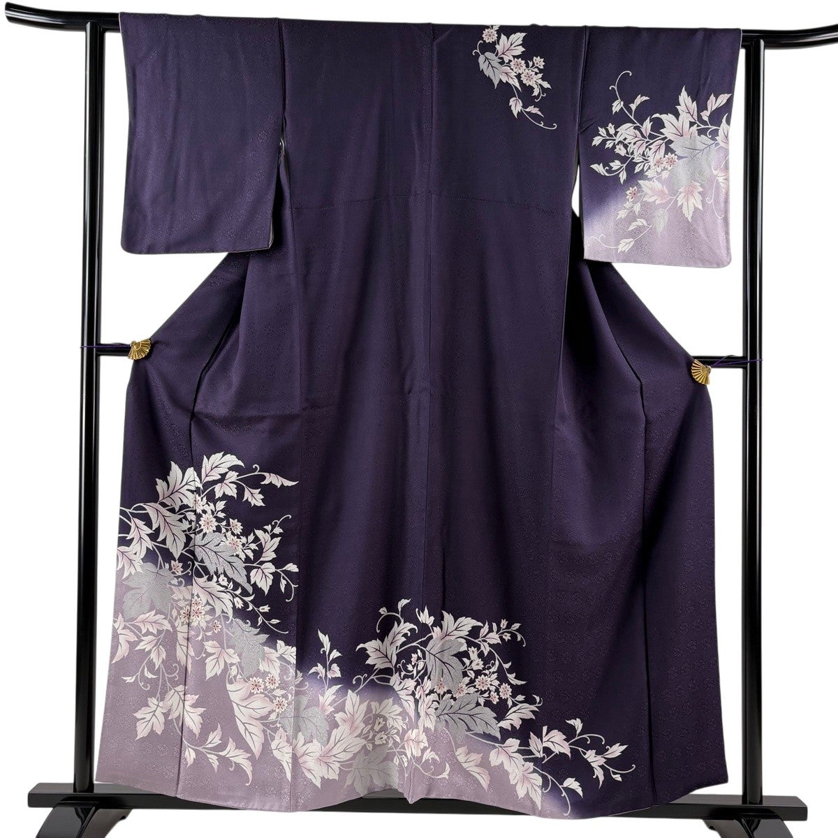 美品】 訪問着 身丈157cm 裄丈62cm S 袷 草花 金彩 染め分け 濃紫 正絹