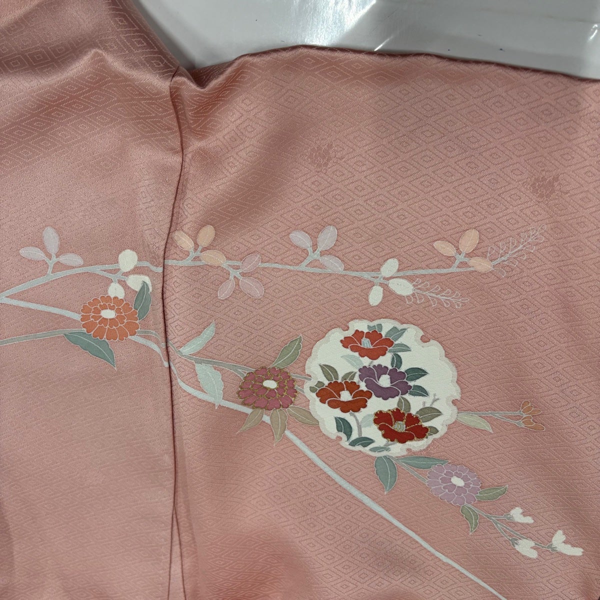 訪問着 身丈166.5cm 裄丈66cm M 袷 雪輪 菊 金彩 染め分け ピンク 正絹
