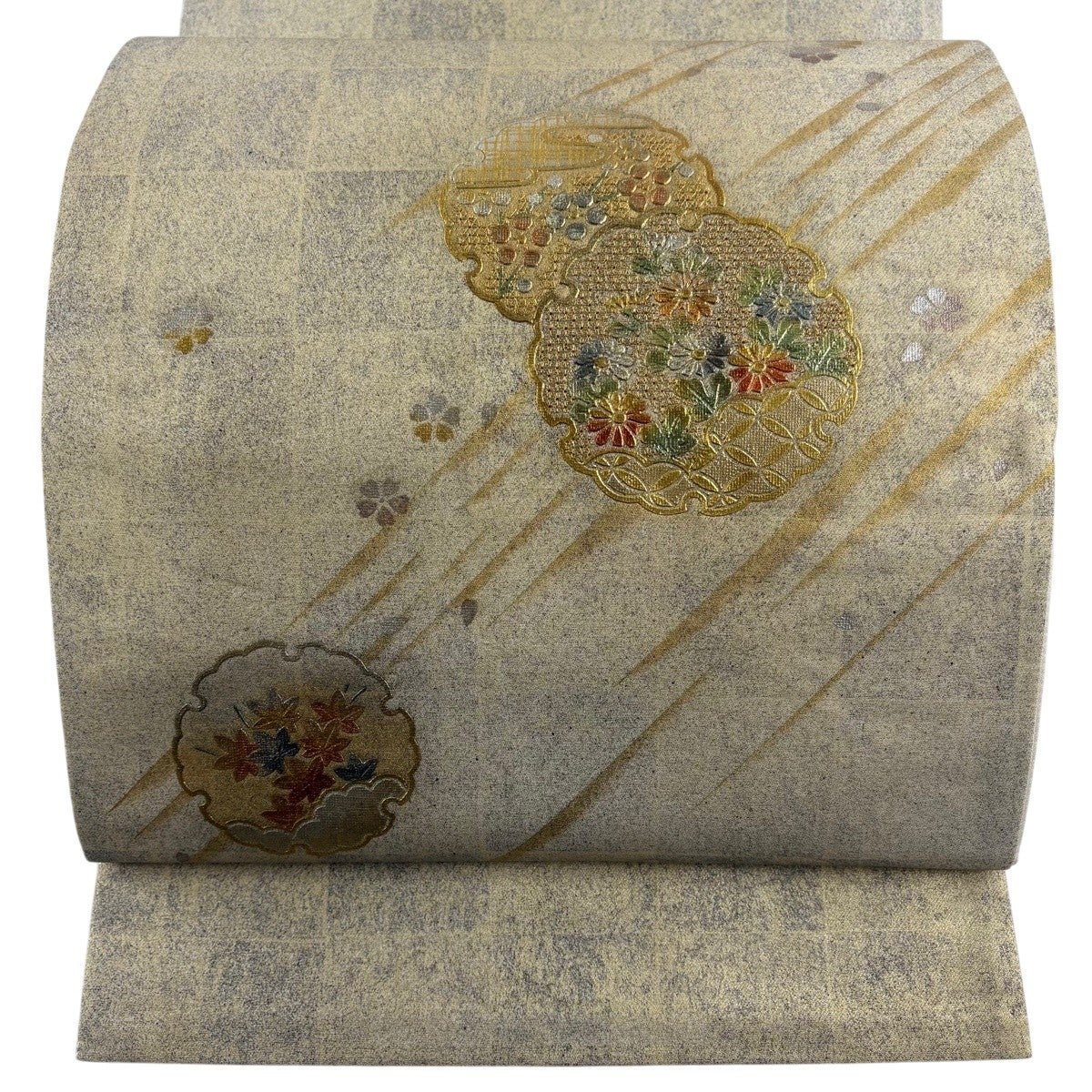 美品】 袋帯 秀品 雫 流水 箔 金銀彩 青緑 お太鼓柄 正絹｜中古・古着