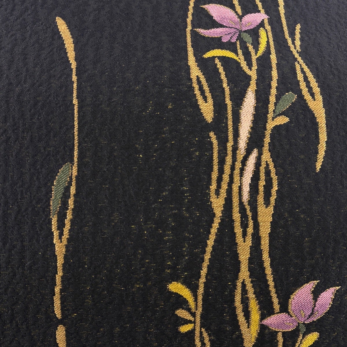 美品】 袋帯 秀品 証紙あり 草花 金糸 箔 黒 六通 正絹｜中古・古着