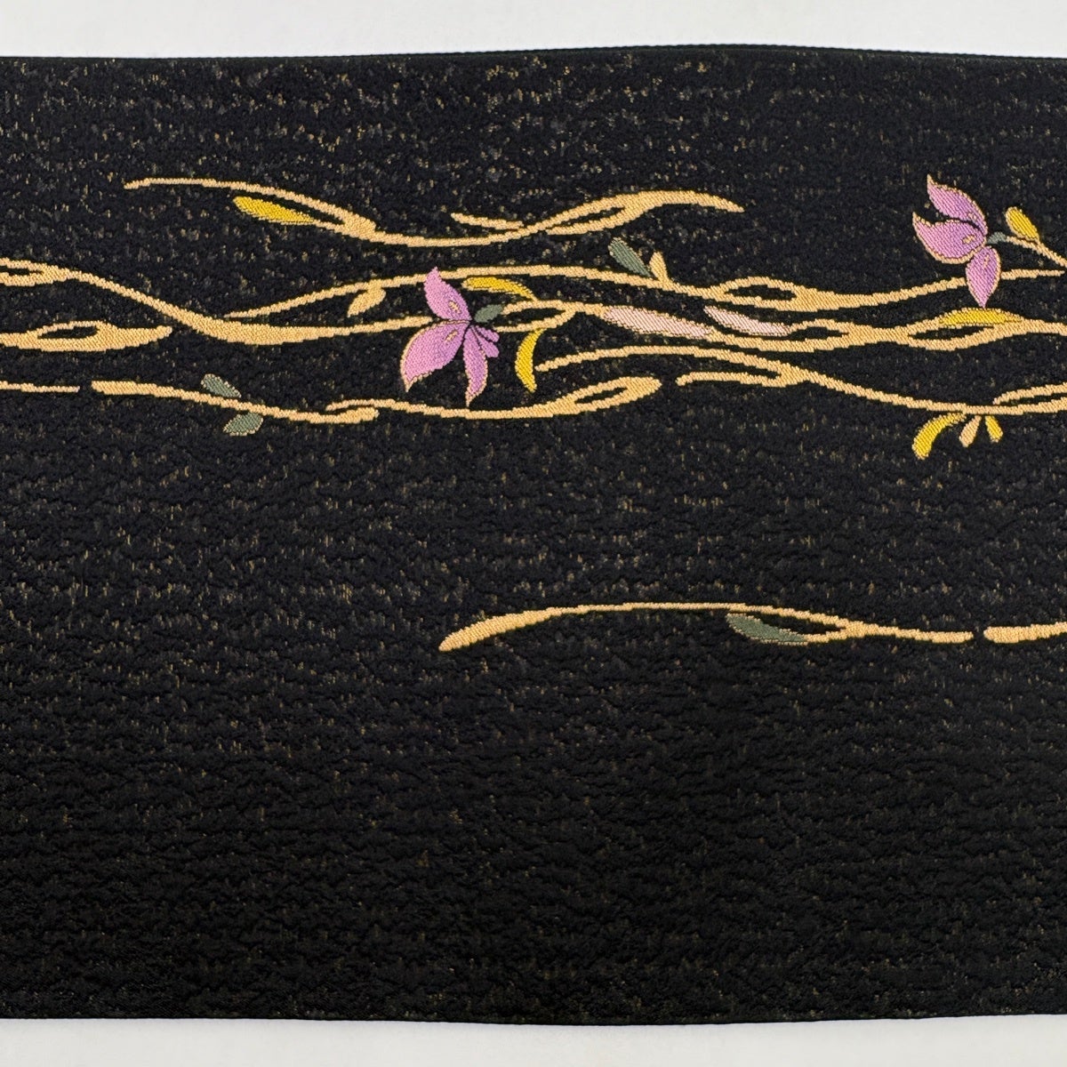 美品】 袋帯 秀品 証紙あり 草花 金糸 箔 黒 六通 正絹｜中古・古着