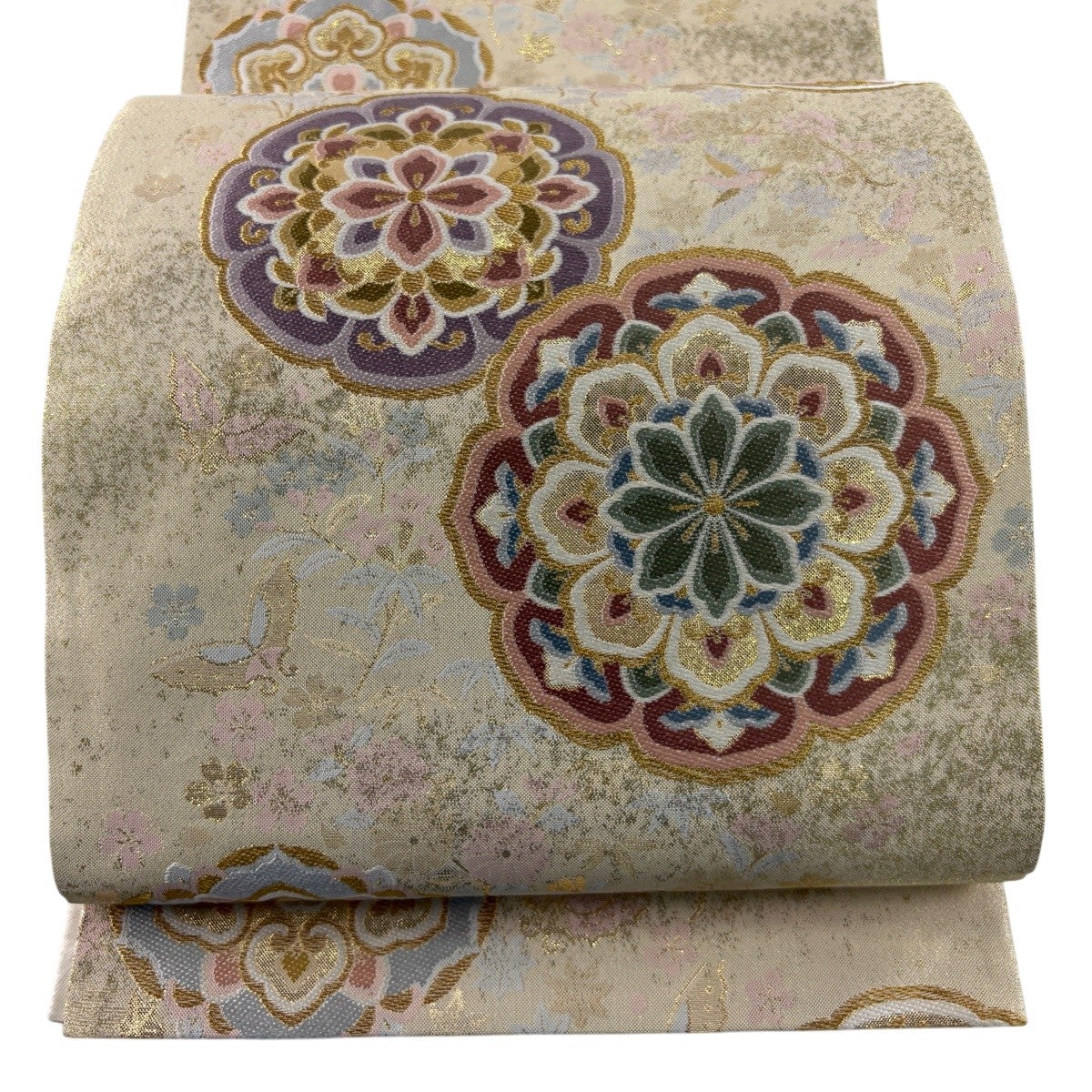 美品】 袋帯 秀品 華文 花蝶 金糸 箔 金色 六通 正絹｜中古・古着