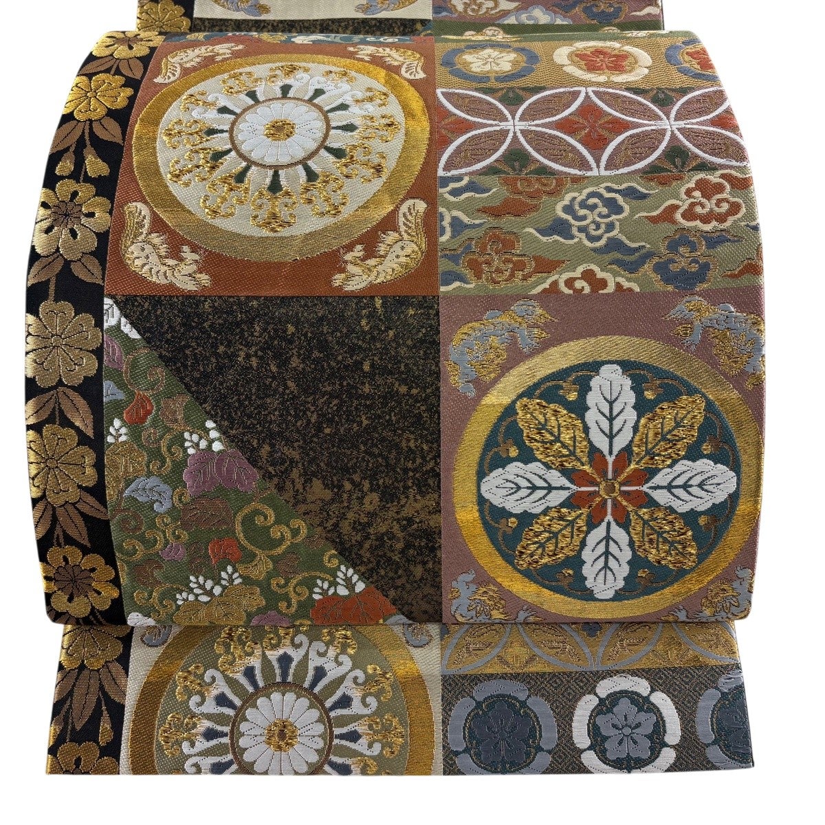 美品】 袋帯 秀品 草花 花唐草 金糸 箔 茶色 六通 正絹｜中古・古着