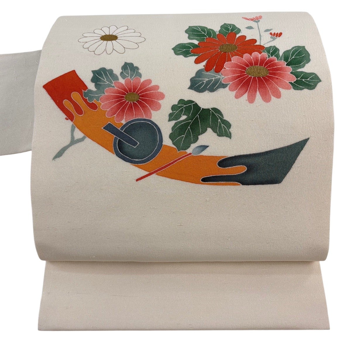 名古屋帯 優品 菊 短冊 金彩 クリーム 正絹｜中古・古着・リサイクル