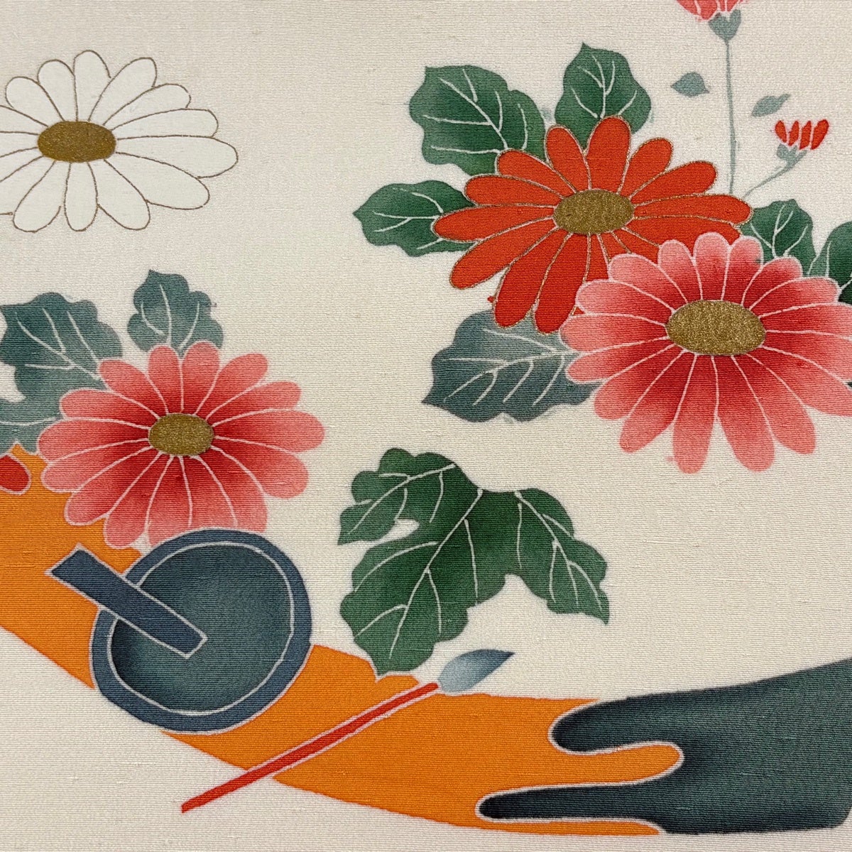 名古屋帯 優品 菊 短冊 金彩 クリーム 正絹｜中古・古着・リサイクル