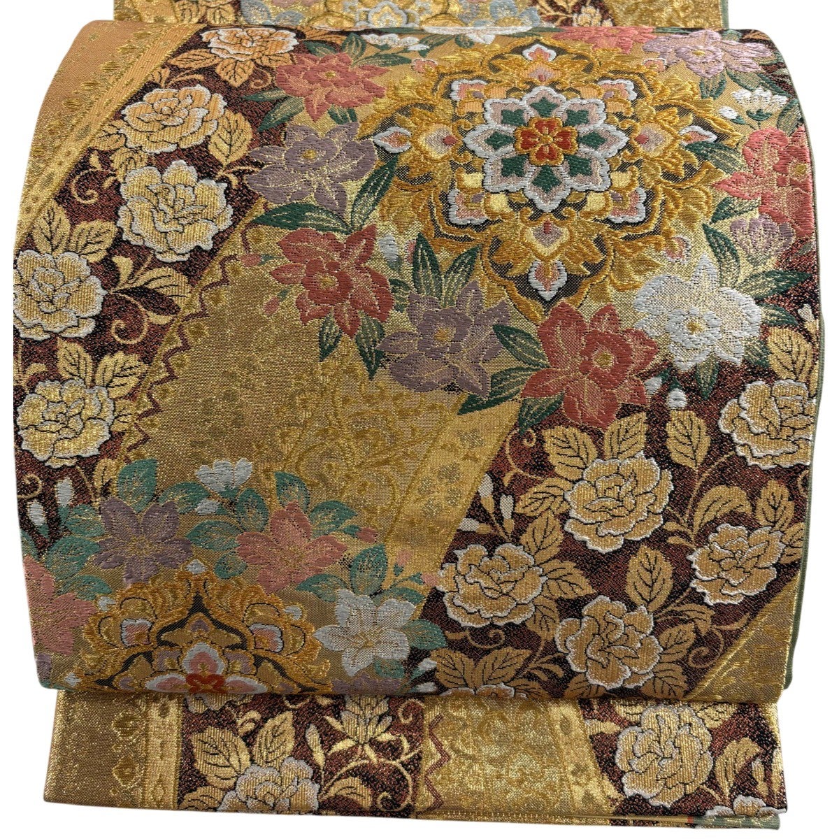 袋帯 秀品 華文 花唐草 金糸 箔 金色 お太鼓柄 正絹｜中古・古着