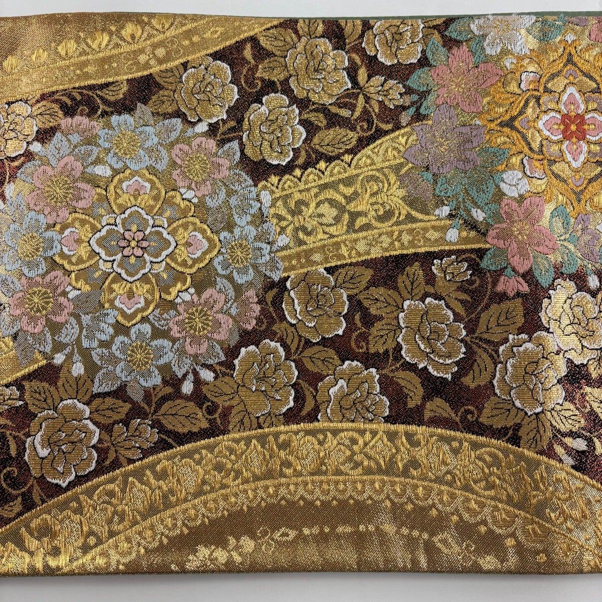 袋帯 秀品 華文 花唐草 金糸 箔 金色 お太鼓柄 正絹｜中古・古着