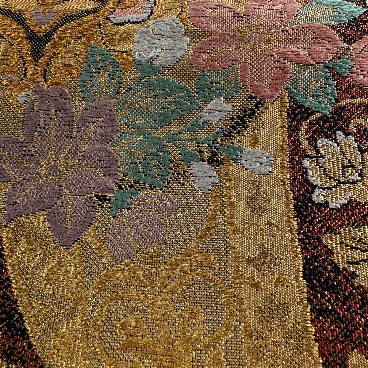 袋帯 秀品 華文 花唐草 金糸 箔 金色 お太鼓柄 正絹｜中古・古着