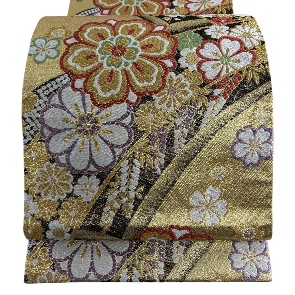 袋帯 秀品 振袖向き 桜 菊 金糸 箔 金色 六通 正絹｜中古・古着