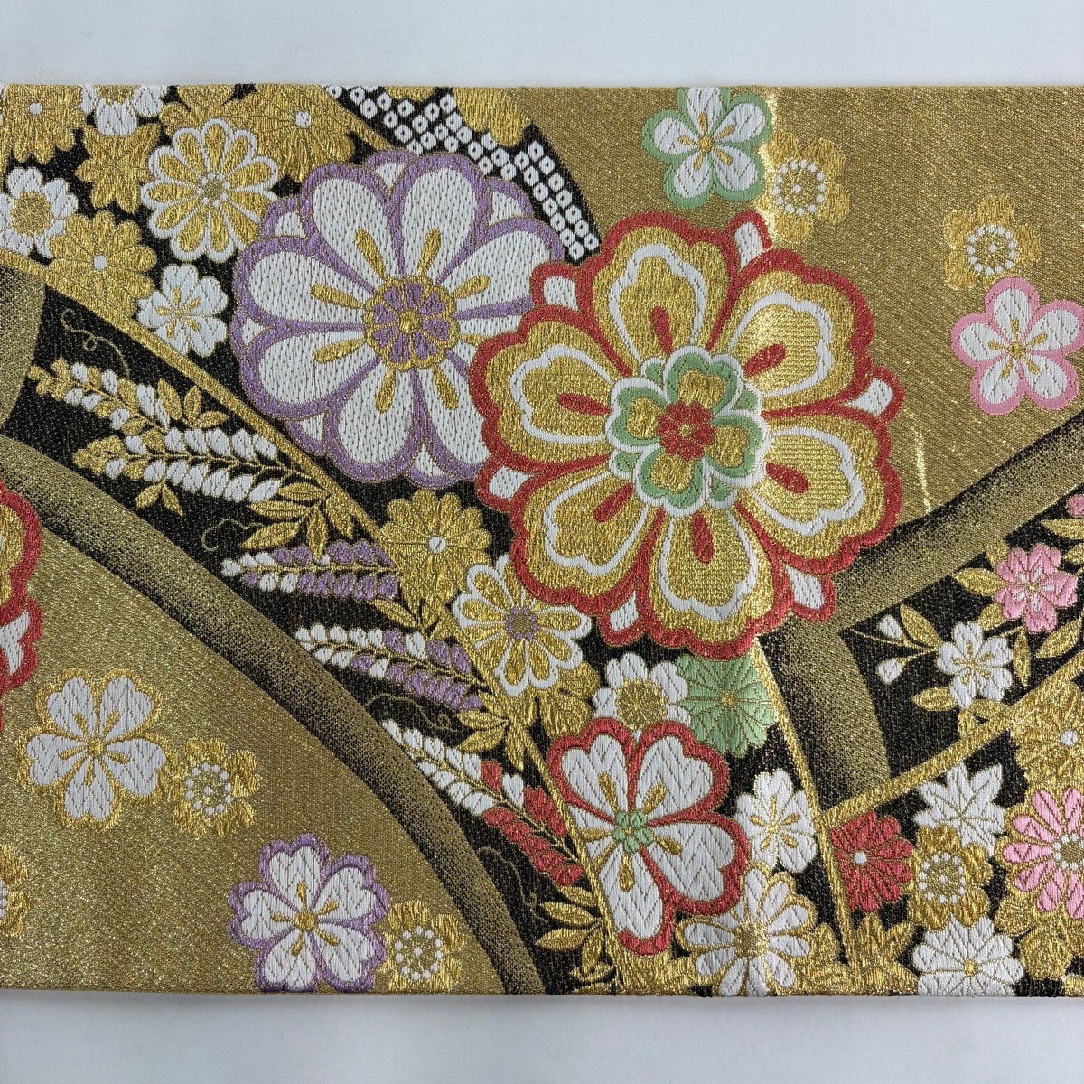 袋帯 秀品 振袖向き 桜 菊 金糸 箔 金色 六通 正絹｜中古・古着
