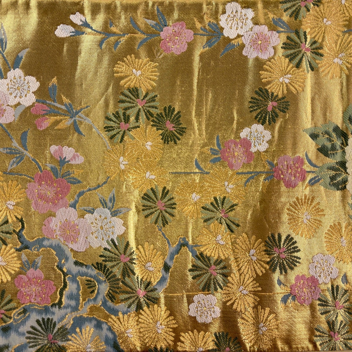 袋帯 秀品 牡丹 枝垂れ桜 金糸 箔 金色 六通 正絹｜中古・古着