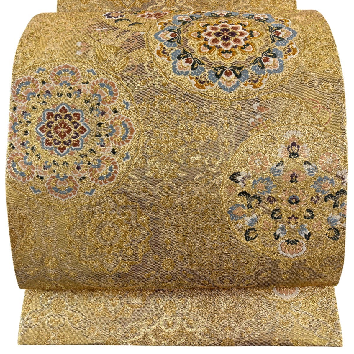 d*7様 PM14 中国刺繡 汕頭繡 金箔全通袋帯 格子機何華文様 金糸 逸品 美品】 袋帯 秀品 華文 鳥 金糸 箔 金色 六通 正絹｜中古・古着