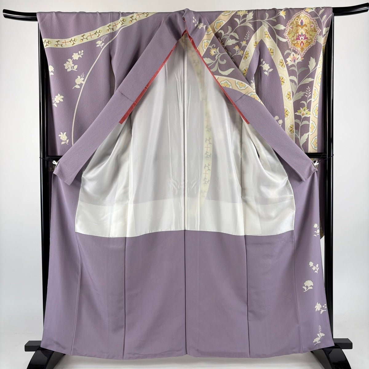 振袖 身丈162cm 裄丈67.5cm L 袷 大和貝紫 草花 金糸 刺繍 薄紫 正絹