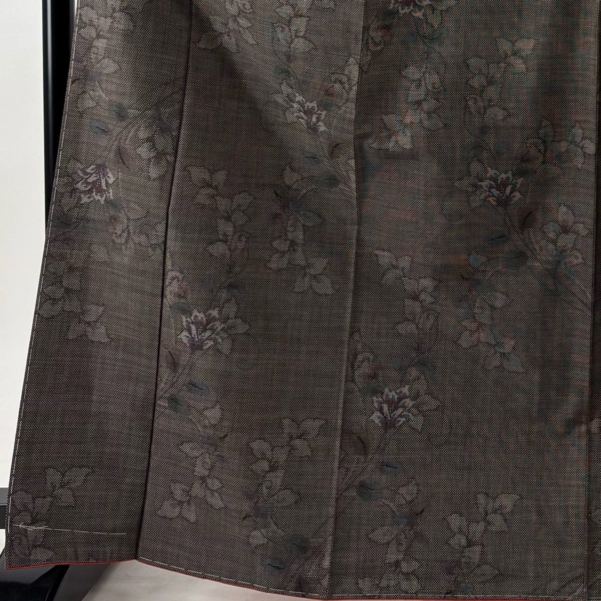 美品】 紬 身丈168cm 裄丈67cm M 袷 名古屋帯セット 草花 焦茶色 正絹