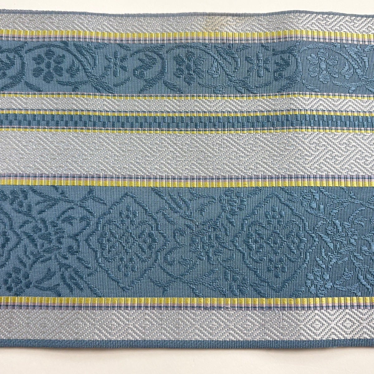 半幅帯 名品 博多織 証紙 花唐草 縞 青灰色 正絹｜中古・古着