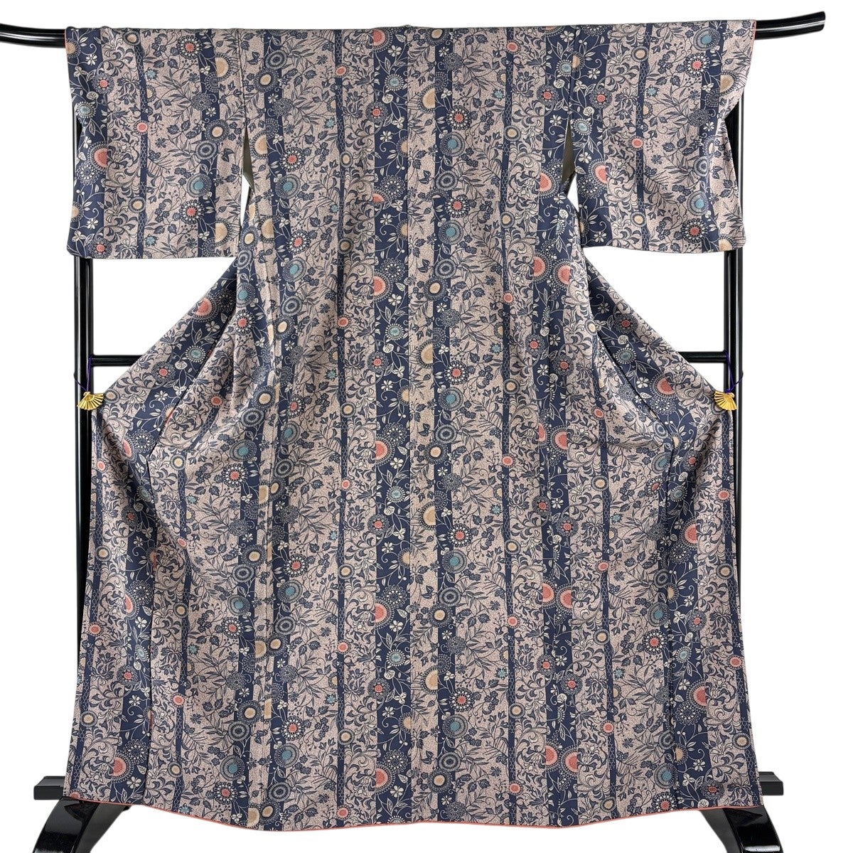 小紋 身丈167cm 裄丈67.5cm L 袷 総絞り 青 正絹 優品｜中古・古着