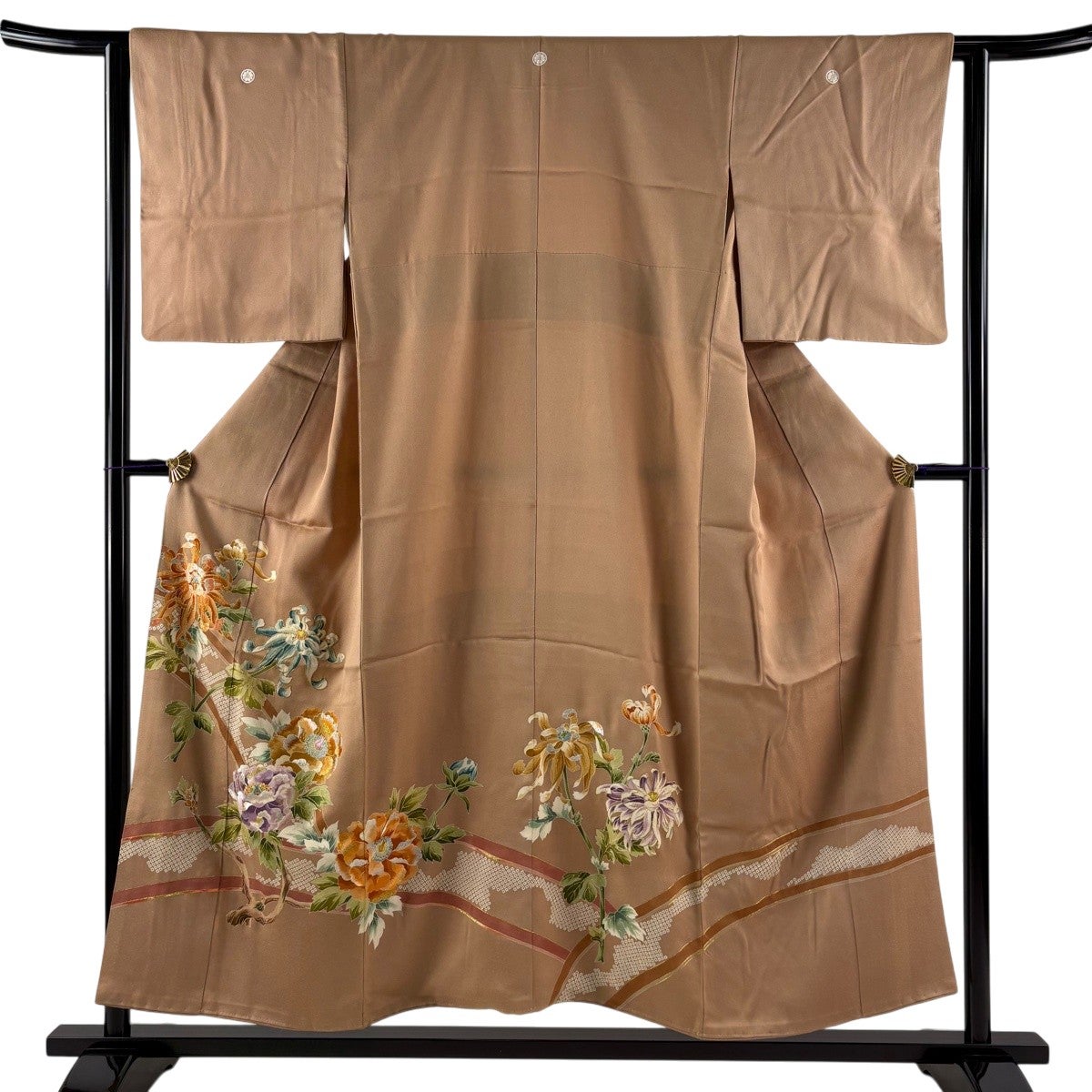 色留袖 身丈152.5cm 裄丈62cm S 袷 大彦 枝花 草花 金糸 箔 ベージュ