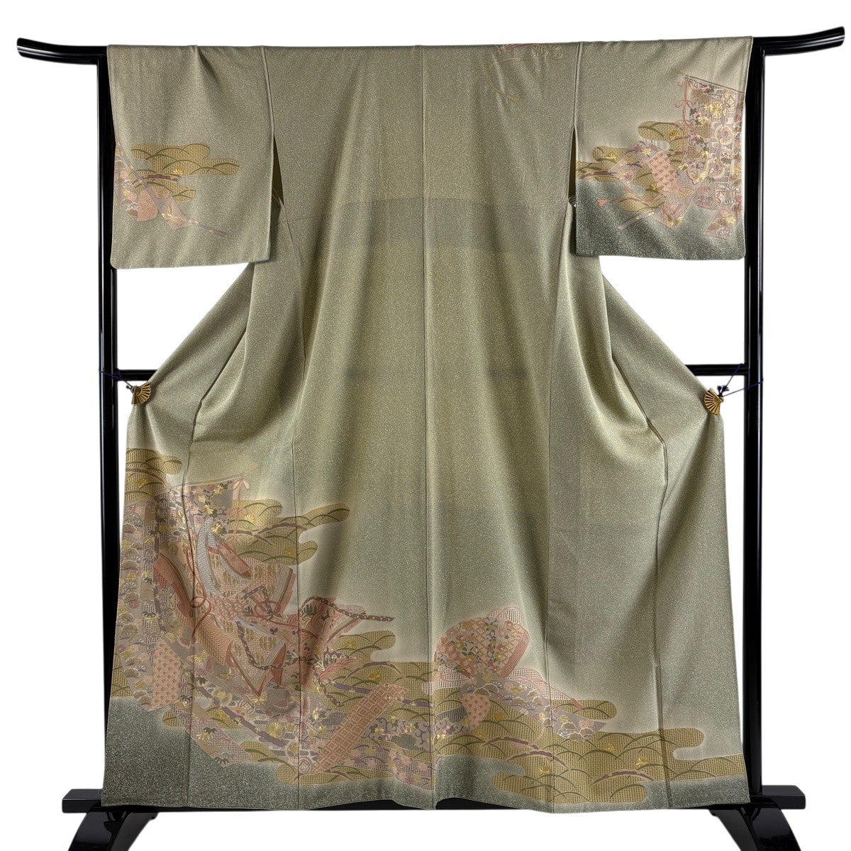 訪問着 身丈166.5cm 裄丈67.5cm L 袷 落款あり 菊 ヱ霞 金糸 絞り