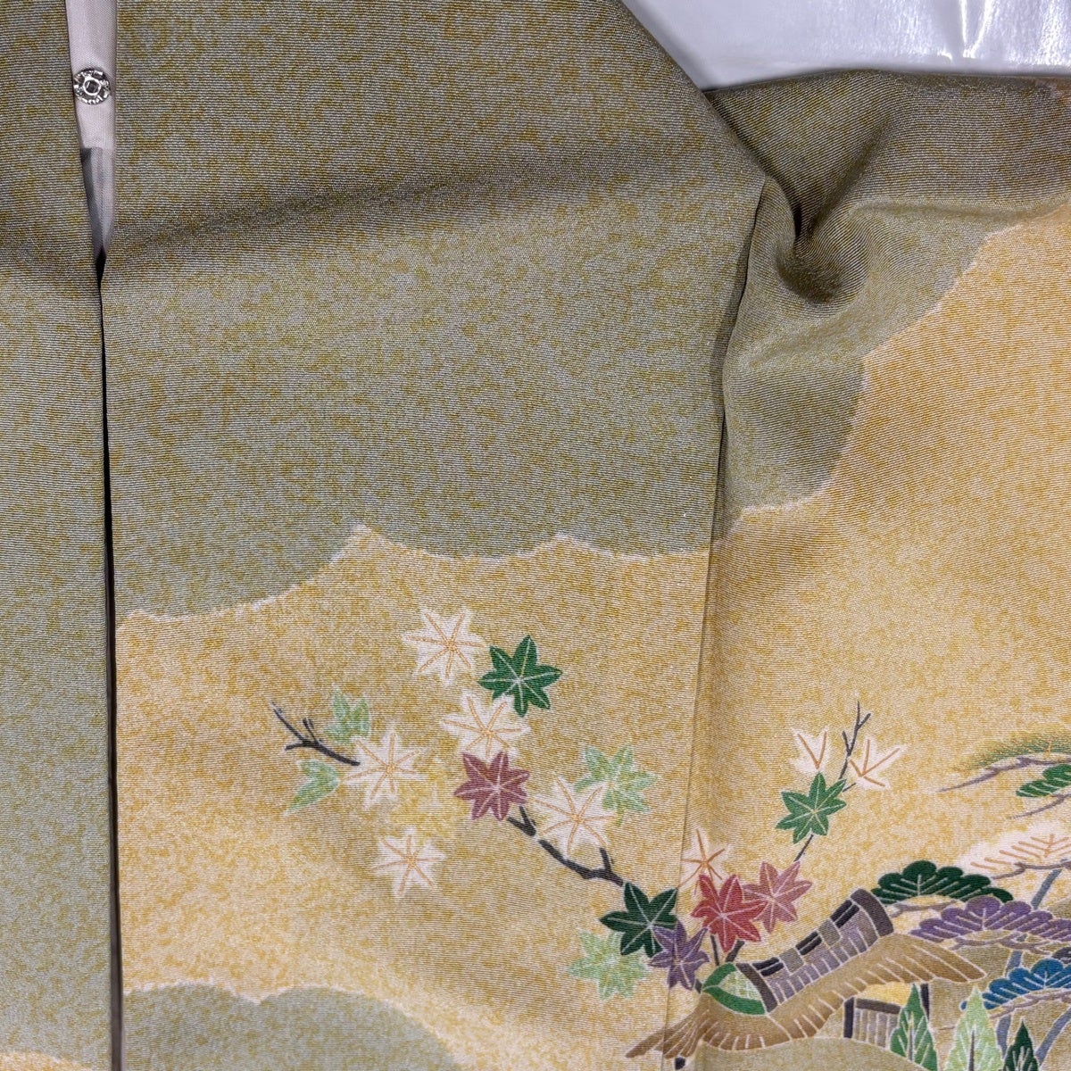 訪問着 身丈154.5cm 裄丈64cm M 袷 松竹梅 建物 金糸 金彩 薄黄 正絹