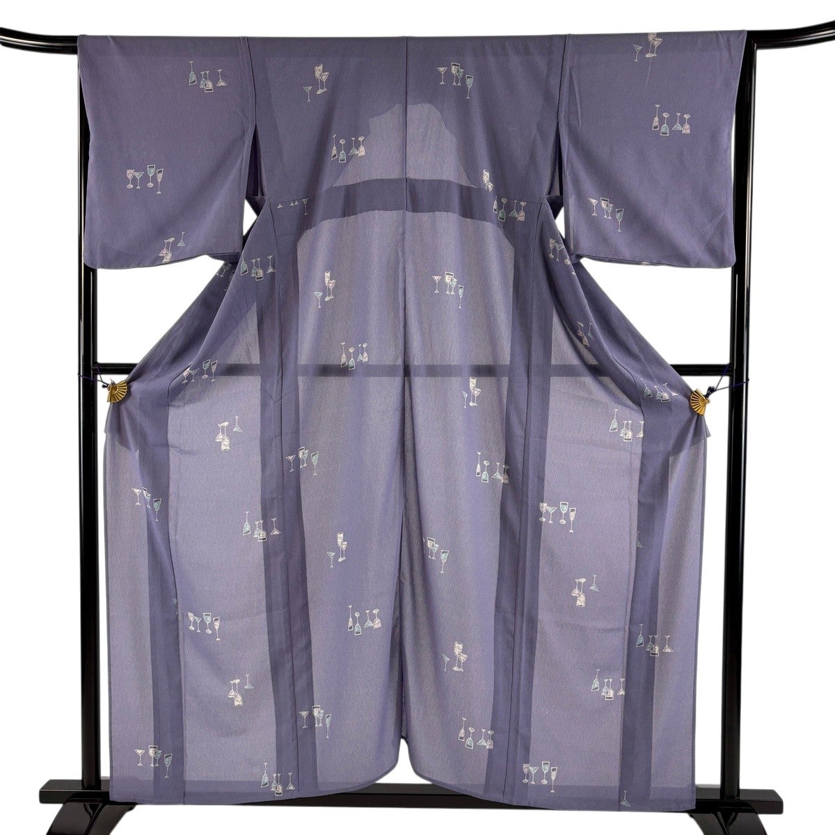 美品】 小紋 身丈154.5cm 裄丈66cm M 薄物 グラス 薄紫 化繊 優品