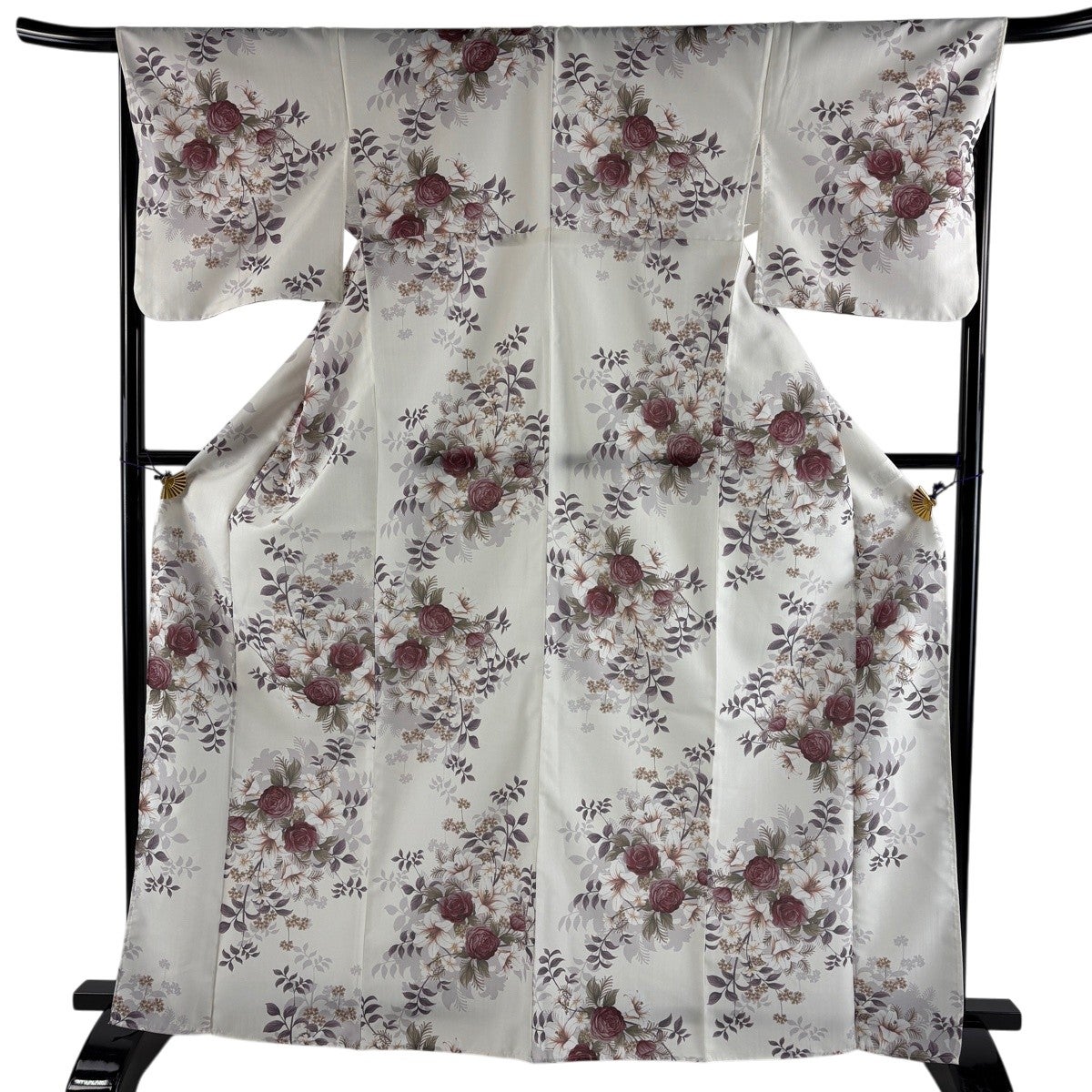 美品】 小紋 身丈165.5cm 裄丈67.5cm L 単衣 バチ衿 洗える着物 百合