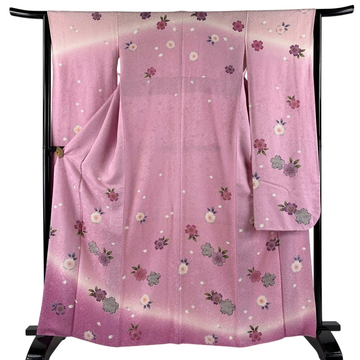 振袖 身丈164.5cm 裄丈67cm M 袷 鶴 松 染め分け 金彩 茜色 正絹 名品