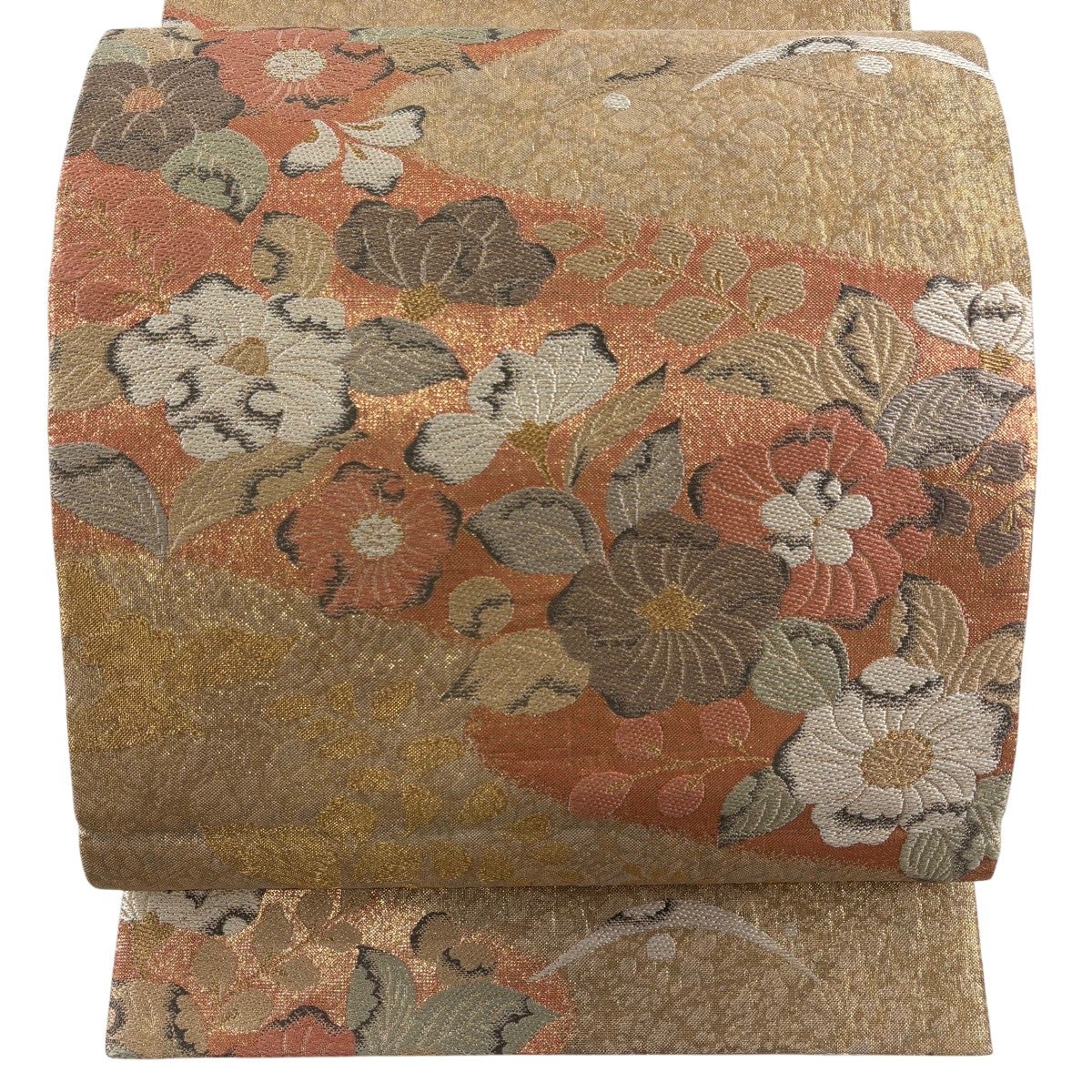 在庫一掃】 袋帯 秀品 草花 箔 金糸 金色 六通 正絹｜中古・古着