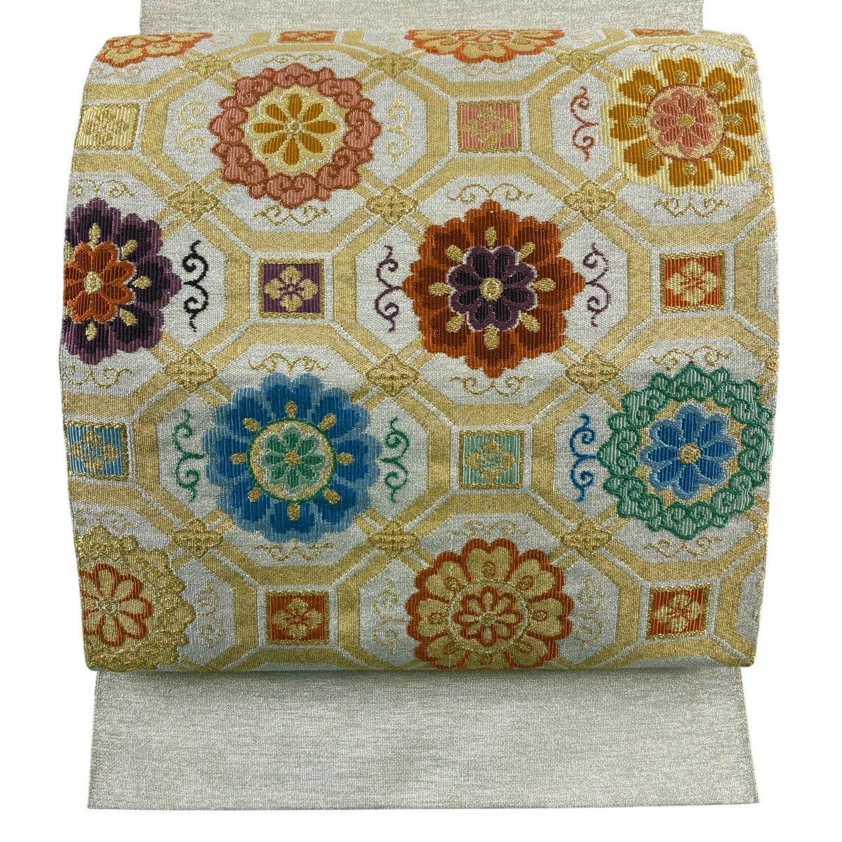 美品】 名古屋帯 秀品 八寸名古屋帯 松葉仕立て 蜀江華文 金糸